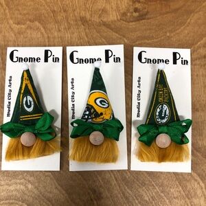 Green Bay Packers Gnome Pin Brooch NFL Gift Guide Handmade Bow Football Magnetic